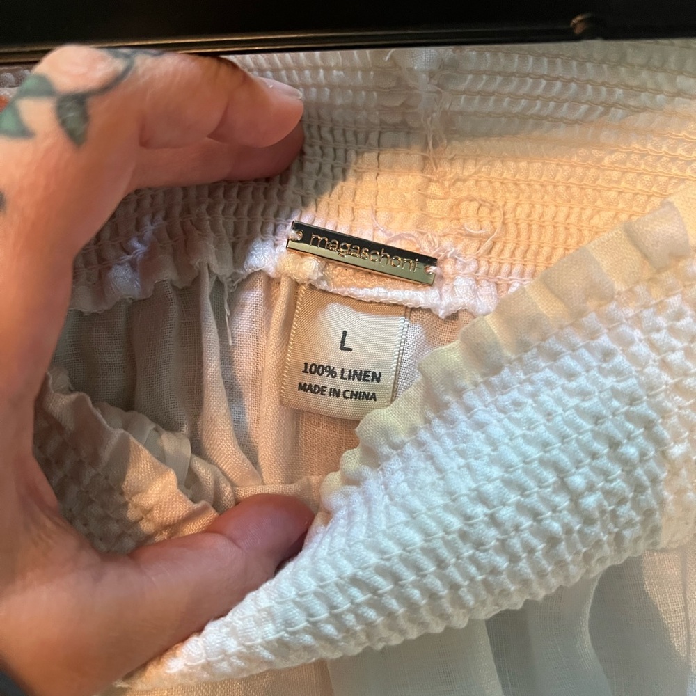 White Smocked Waist Linen Pants - Picture 5 of 5